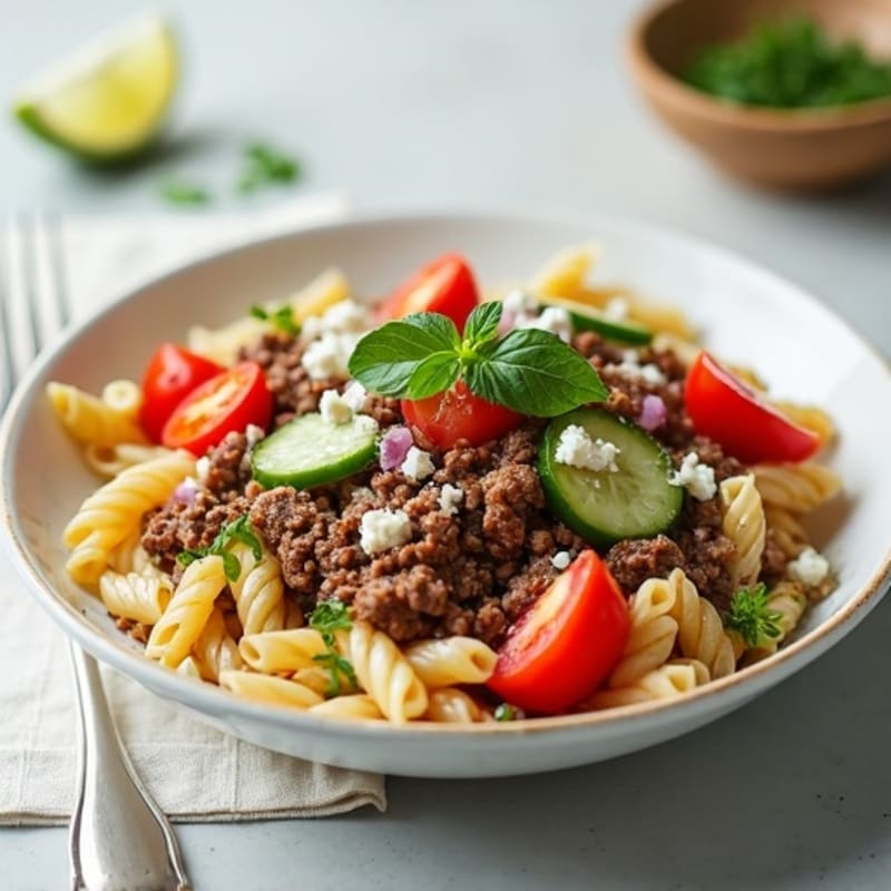 Lean Ground Beef and Whole Wheat Pasta Salad with Tangy Dill Dressing