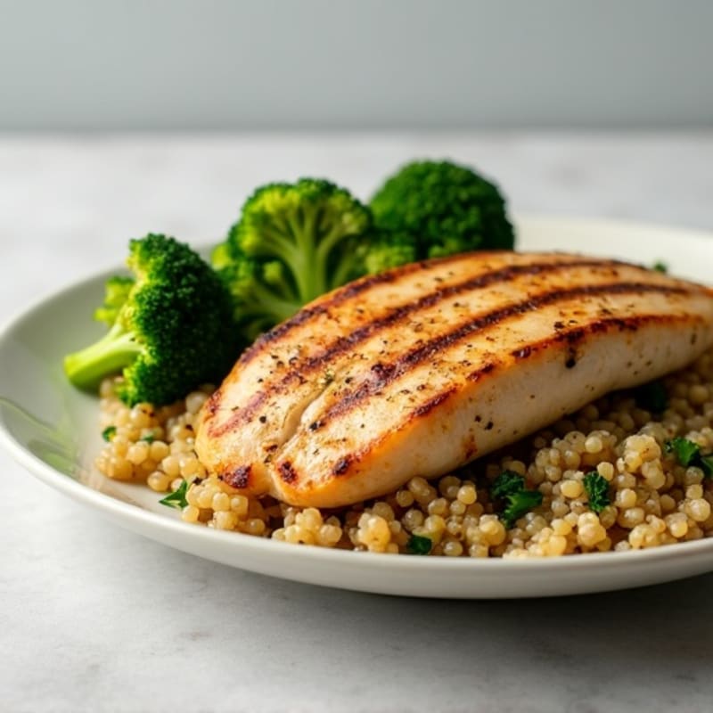 Grilled Chicken Breast with Quinoa and Roasted Broccoli