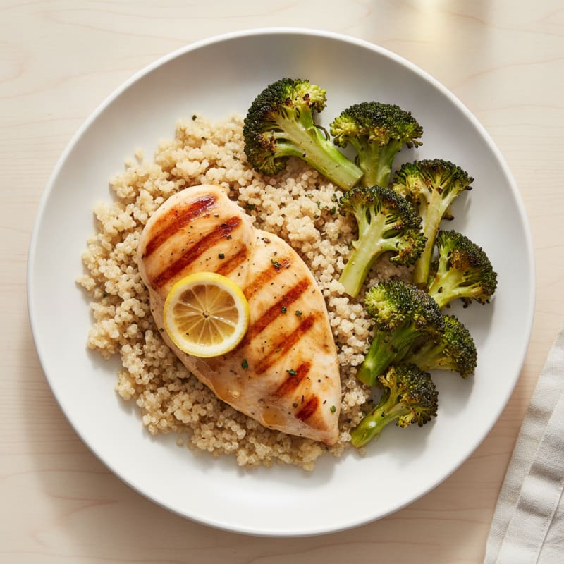 Grilled Chicken Breast with Quinoa and Roasted Broccoli