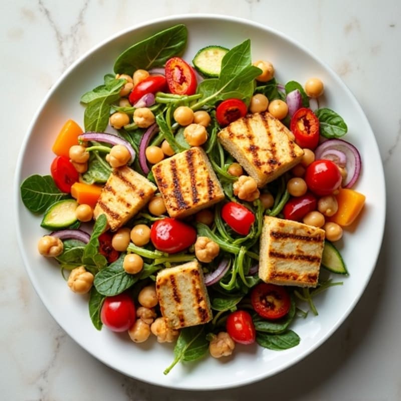 Chickpea and Roasted Vegetable Salad with Creamy Lemon Tahini Dressing