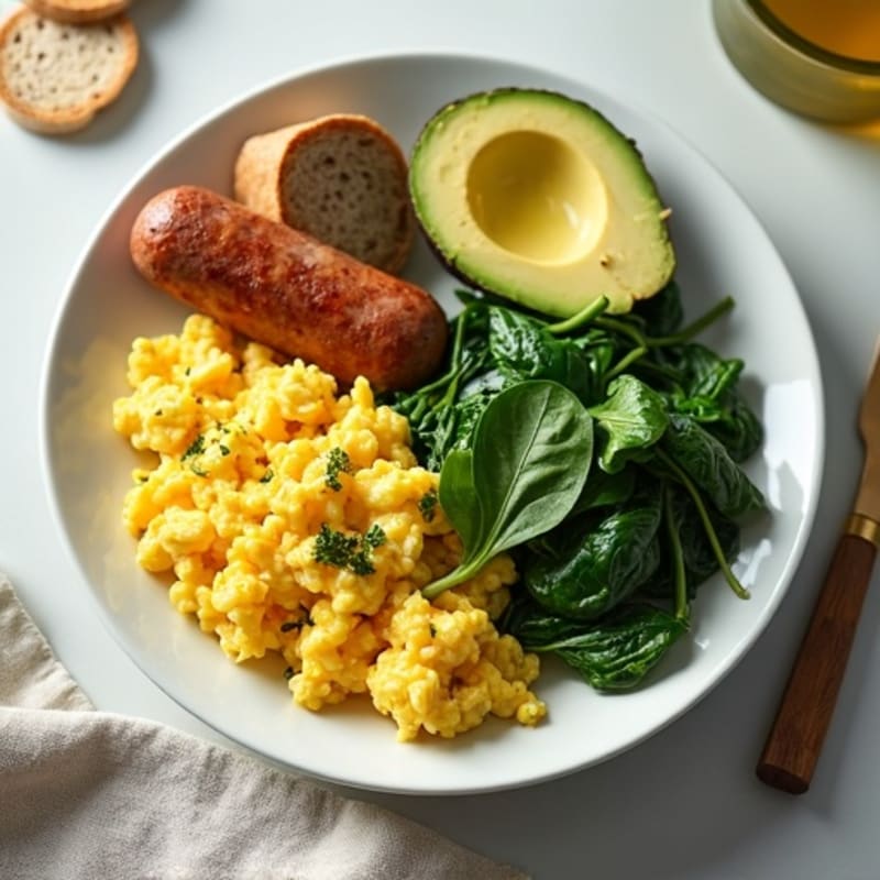 Egg White Spinach Scramble with Turkey Sausage