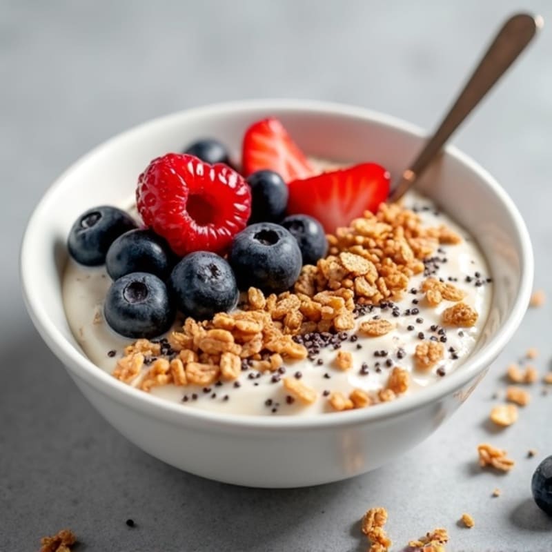 Creamy Greek Yogurt Bowl with Peanut Butter, Chia Seeds, and Mixed Berries