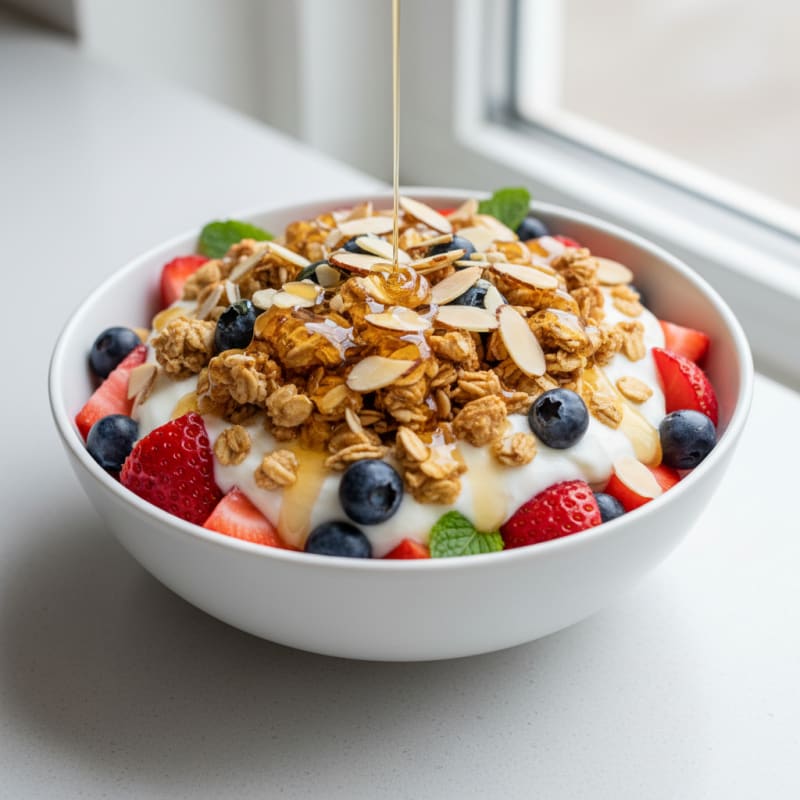 Creamy Greek Yogurt Parfait with Fresh Berries and Almond Granola