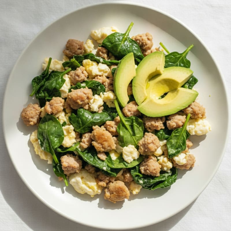 Egg White Scramble with Turkey Sausage and Spinach