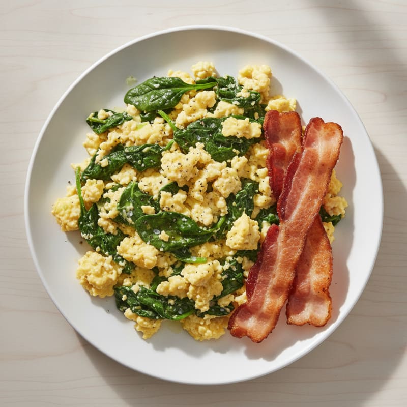 Cottage Cheese Scramble with Spinach and Turkey Bacon