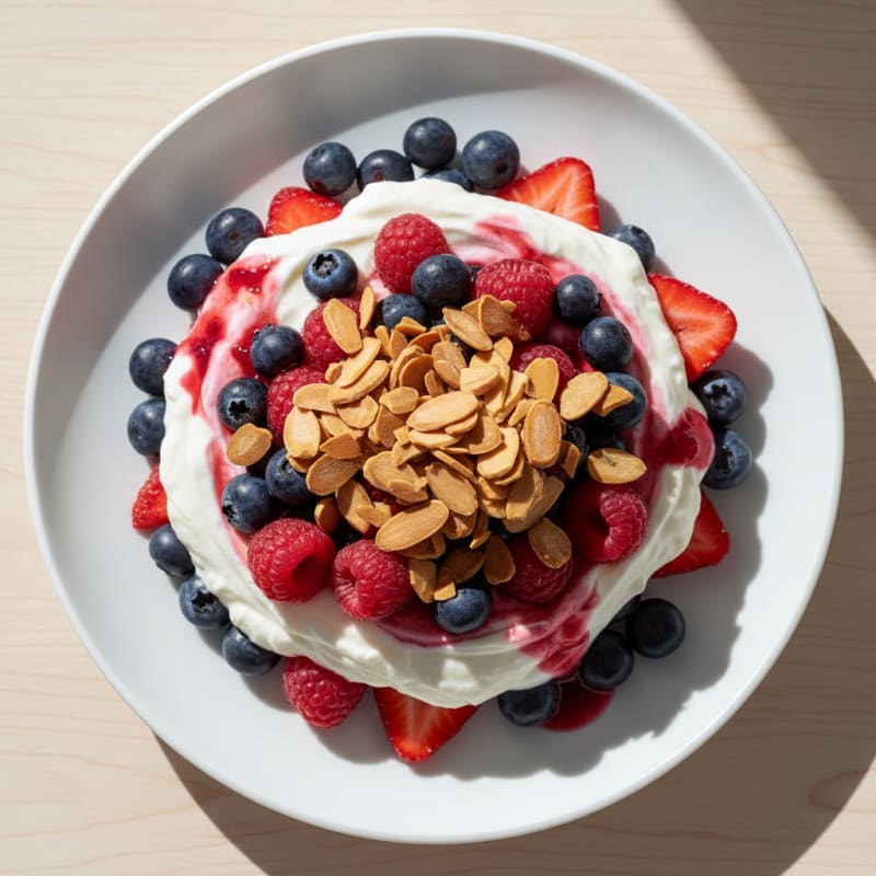 Greek Yogurt Protein Parfait with Mixed Berries and Almonds