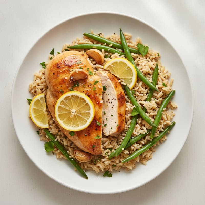 Lemon-Herb Roasted Chicken with Rice Pilaf
