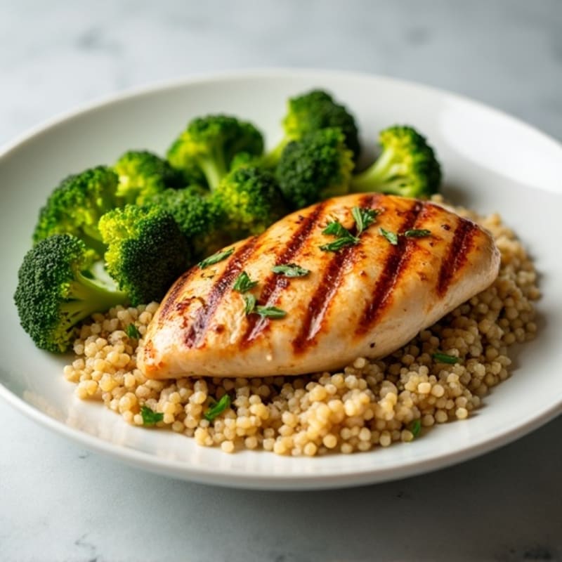 Grilled Chicken Breast with Quinoa and Roasted Broccoli
