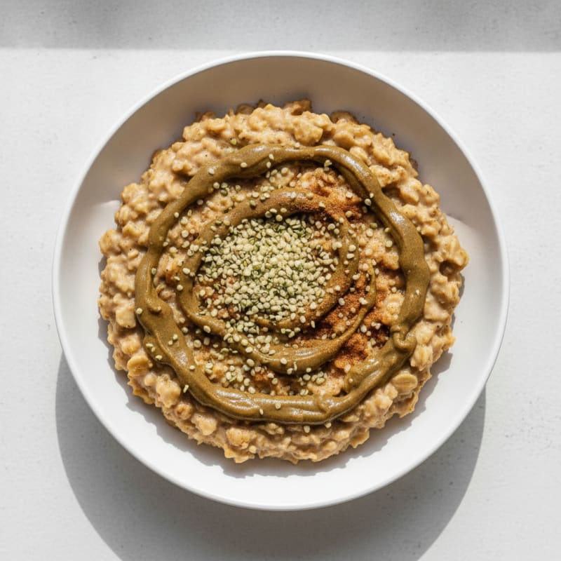Creamy Chickpea Protein Oats with Hemp Seeds and Pumpkin Seed Butter