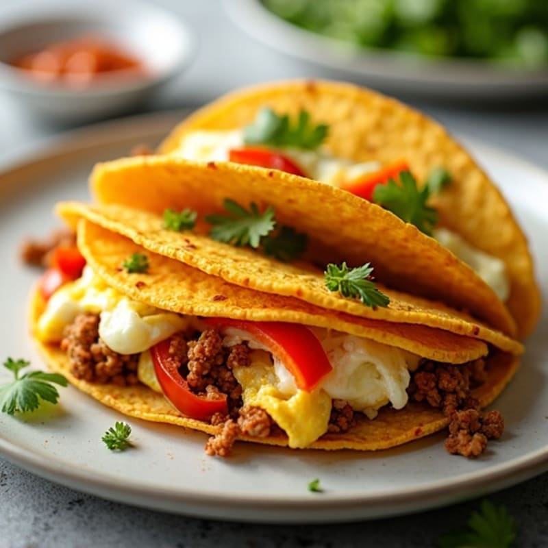 Crispy Ground Chicken and Egg Breakfast Tacos