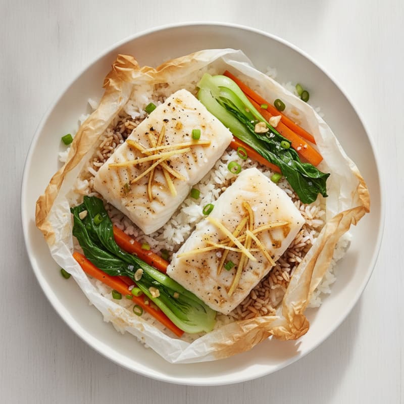 Ginger Fish Parcels with Steamed Rice
