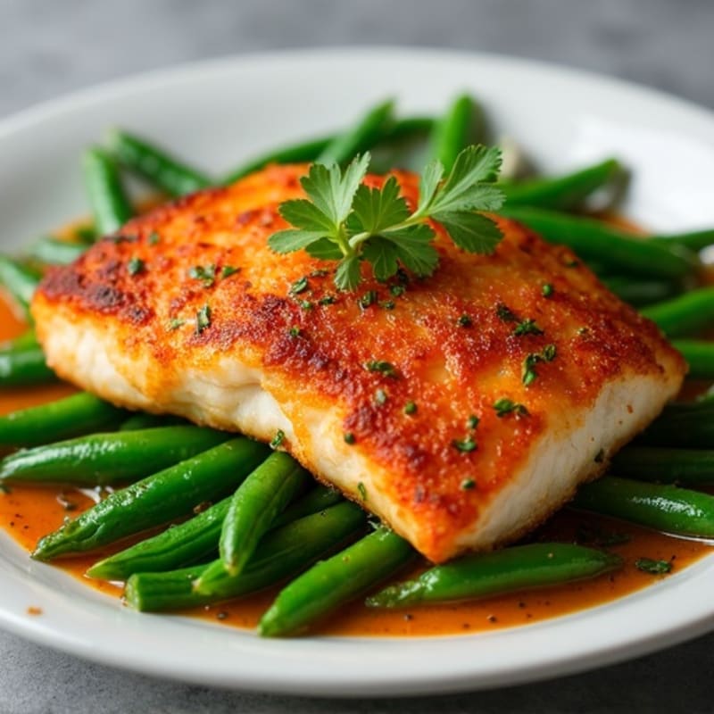 Crispy Blackened Catfish with Roasted Green Beans