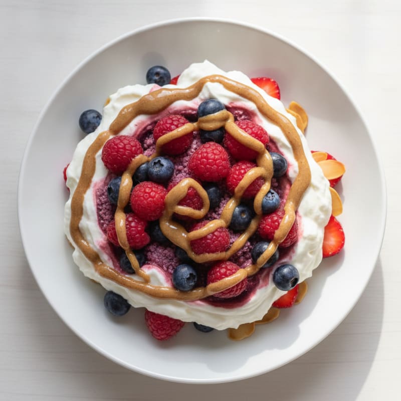 Greek Yogurt Protein Parfait with Mixed Berries and Almond Butter