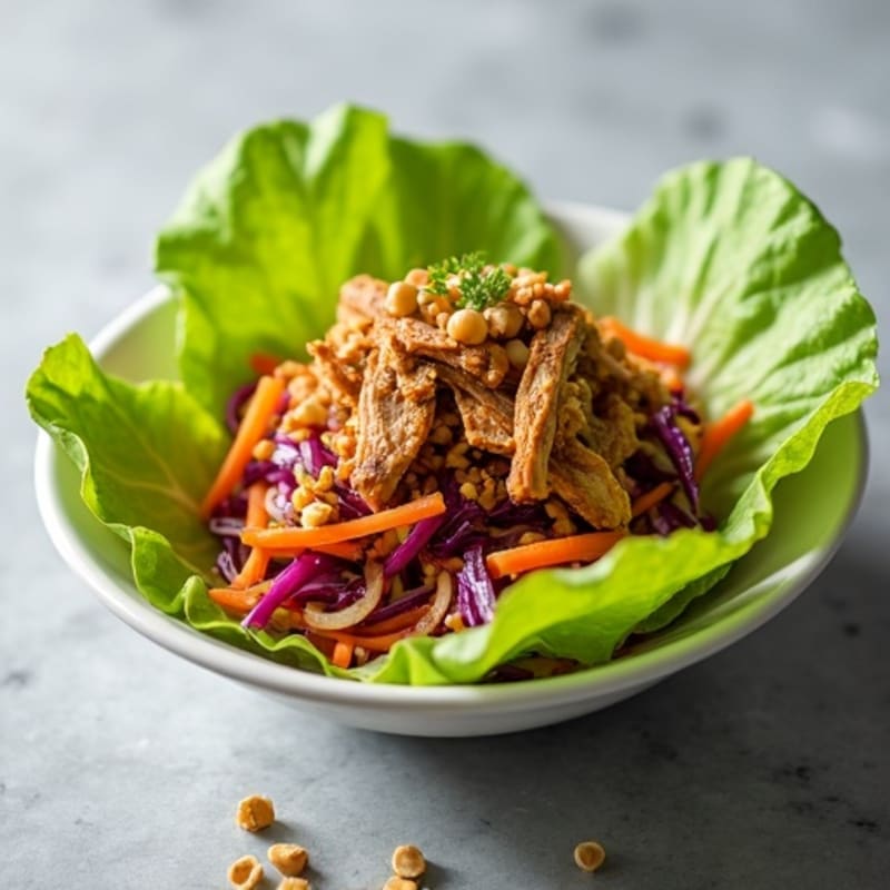 Spiced Shredded Pork Lettuce Wraps with Crunchy Peanut Slaw
