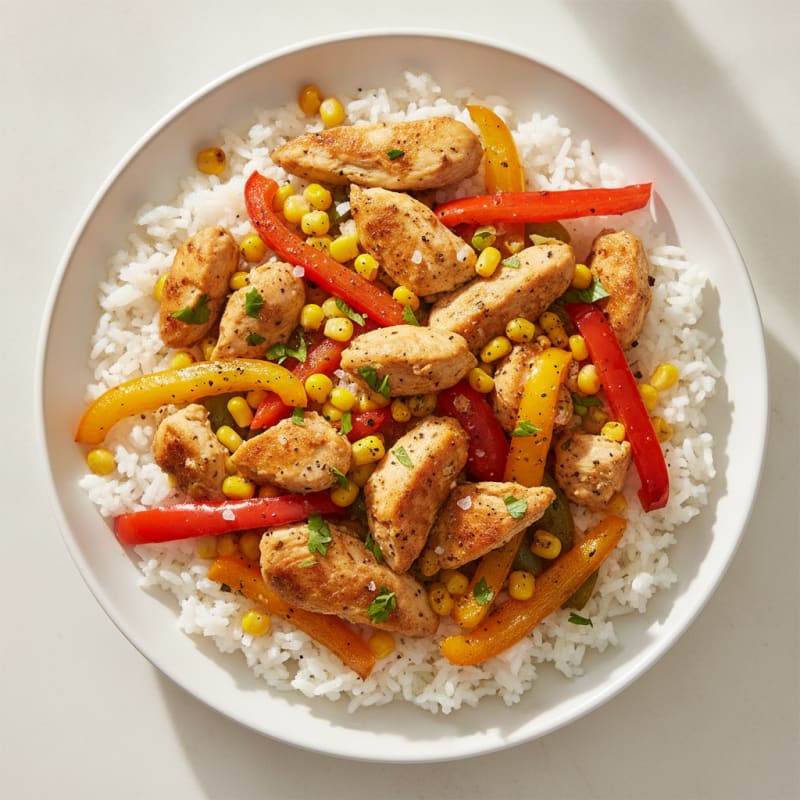 Shredded Chicken and Bell Pepper Rice Bowl