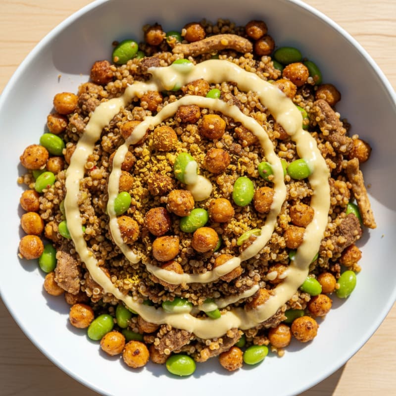 Crispy Chickpea and Quinoa Protein Salad with Lemon-Tahini Dressing