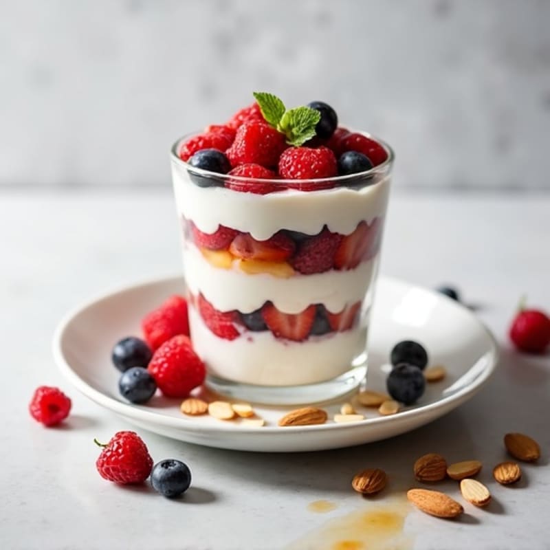 Greek Yogurt Protein Parfait with Mixed Berries and Almonds