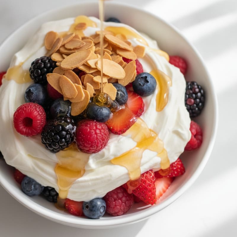 Greek Yogurt Protein Parfait with Mixed Berries and Almonds