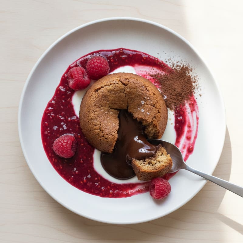 Chocolate Lava Cake with Raspberry Coulis