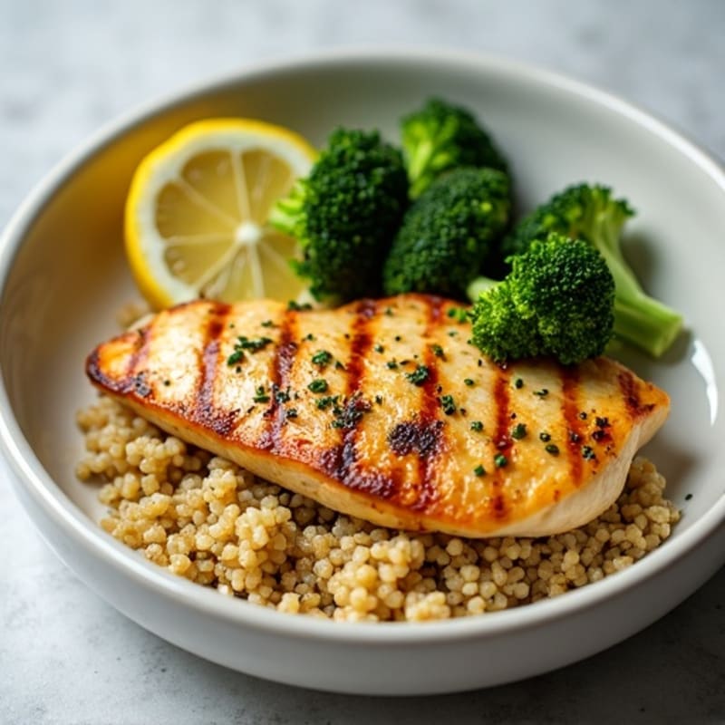 Grilled Lemon Garlic Chicken Breast with Quinoa and Roasted Broccoli