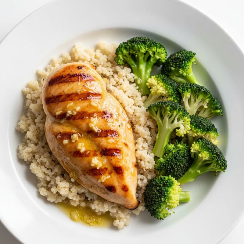 Grilled Chicken Breast with Quinoa and Steamed Broccoli