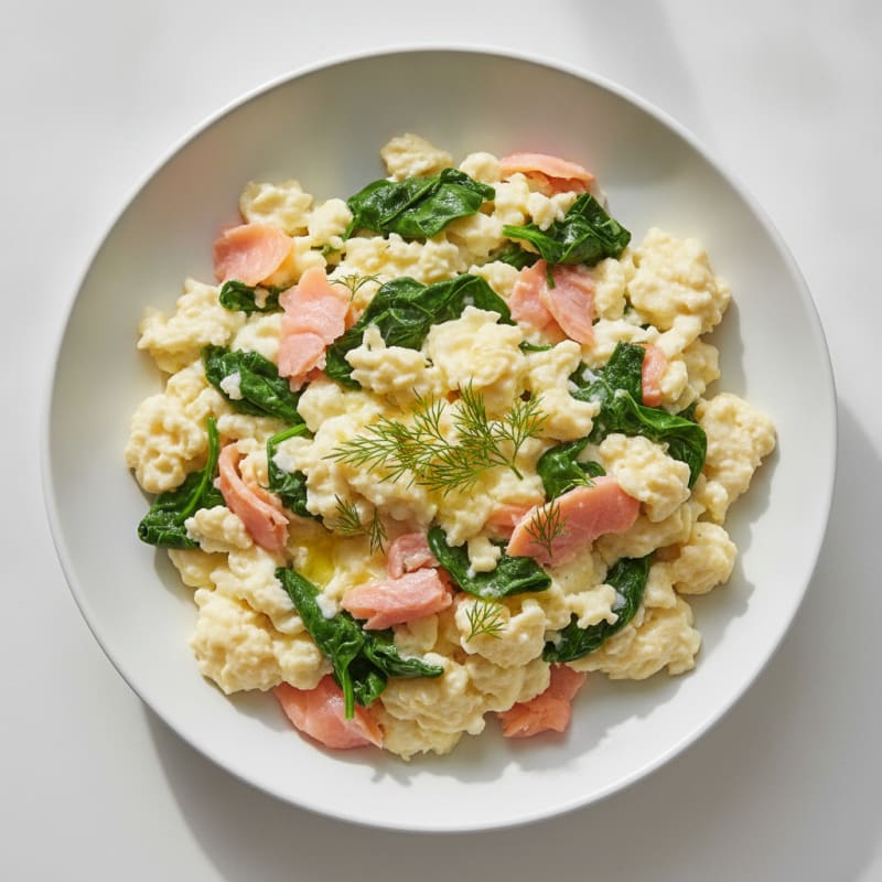 Silky Egg White Scramble with Smoked Salmon and Spinach