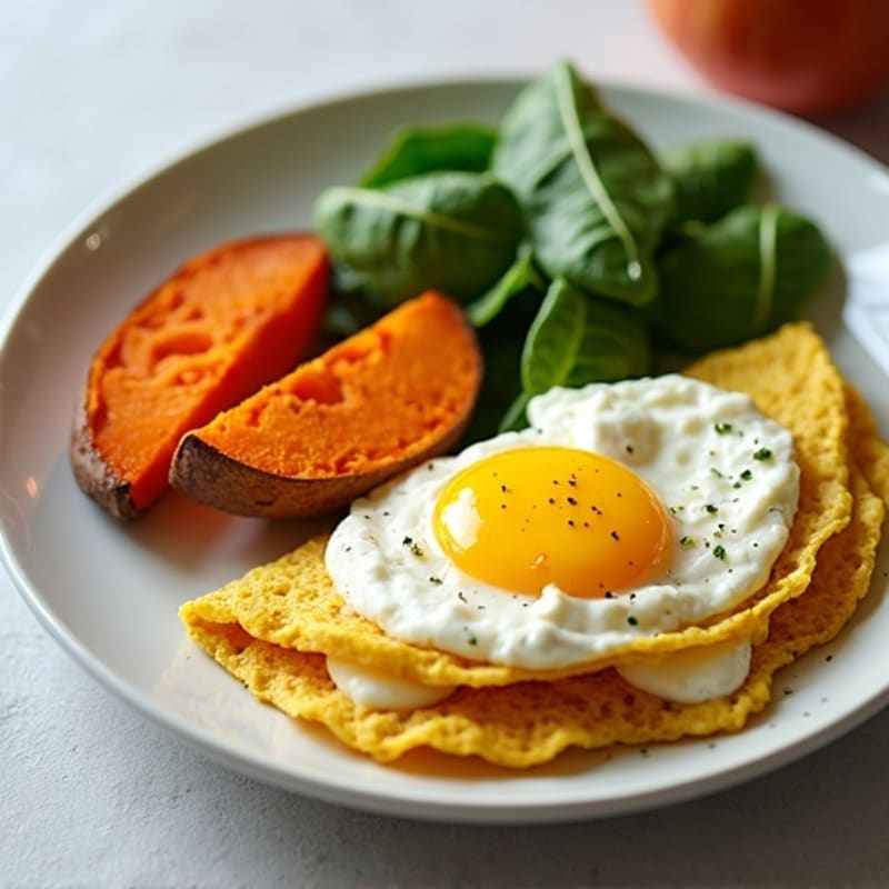 Egg White Omelet with Cottage Cheese and Roasted Sweet Potato