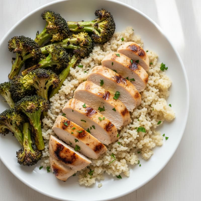 Grilled Chicken Breast with Quinoa and Roasted Broccoli