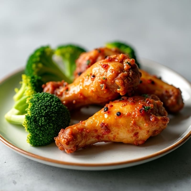 Crispy Baked Honey Garlic Chicken Wings with Roasted Broccoli