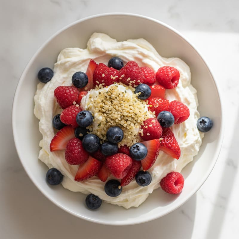 Creamy Greek Yogurt with Protein Powder and Fresh Berries