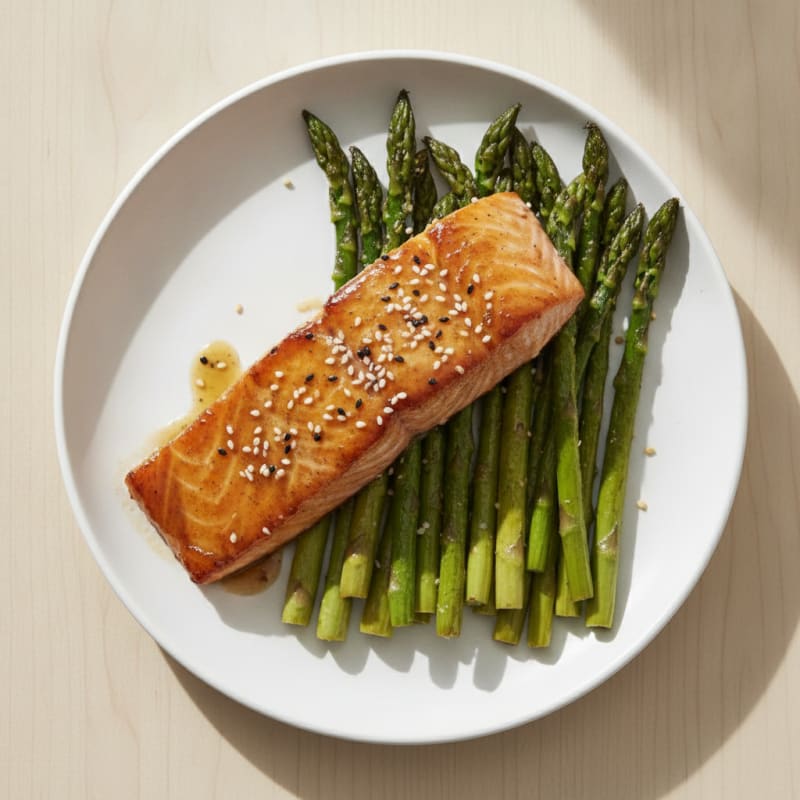 Pan-Seared Teriyaki Salmon with Roasted Asparagus