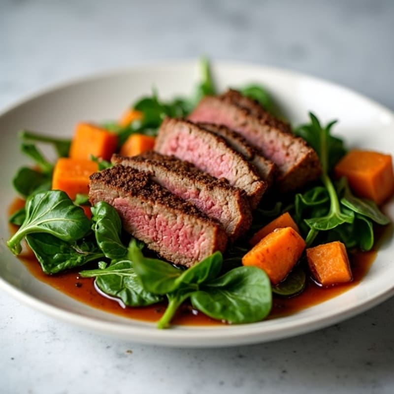 Lean Smoky Brisket with Roasted Sweet Potatoes and Greens