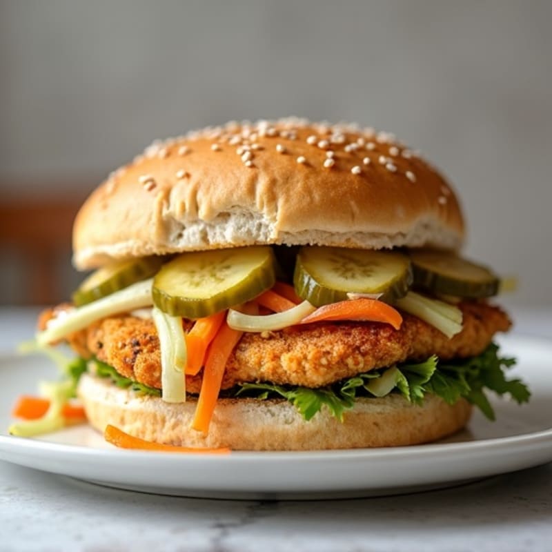 Crispy Baked Chicken Sandwich with Tangy Pickle Slaw