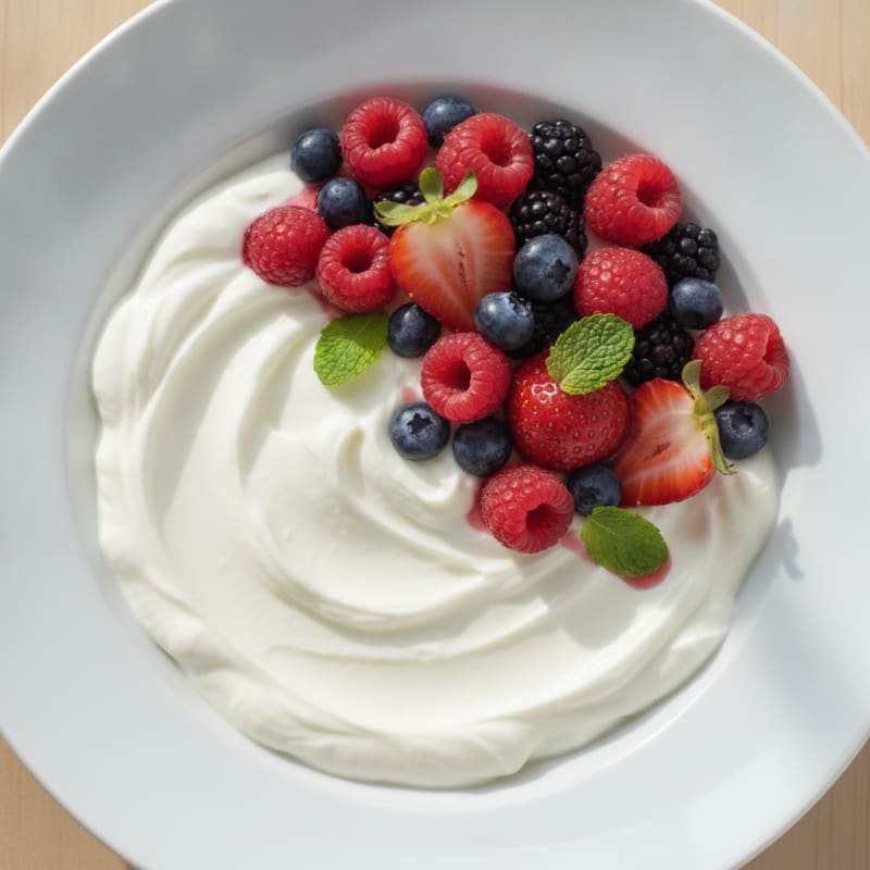 Silky Greek Yogurt Bowl with Mixed Berries and Protein Powder