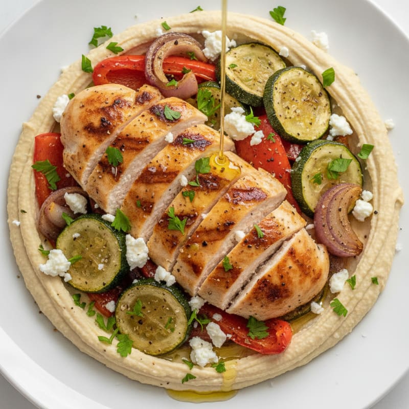 Hummus Platter with Roasted Vegetables and Feta