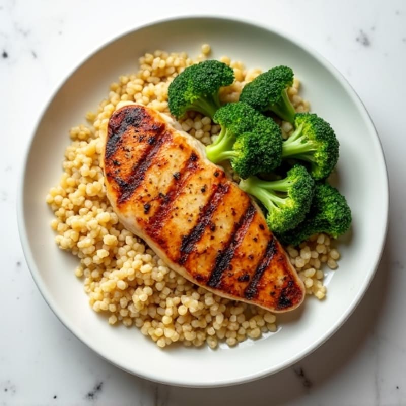 Grilled Chicken Breast with Quinoa and Steamed Broccoli