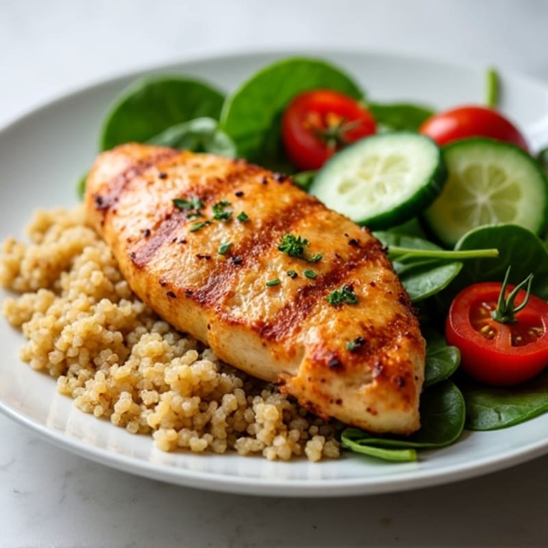 Grilled Chicken Breast with Quinoa and Spinach Salad