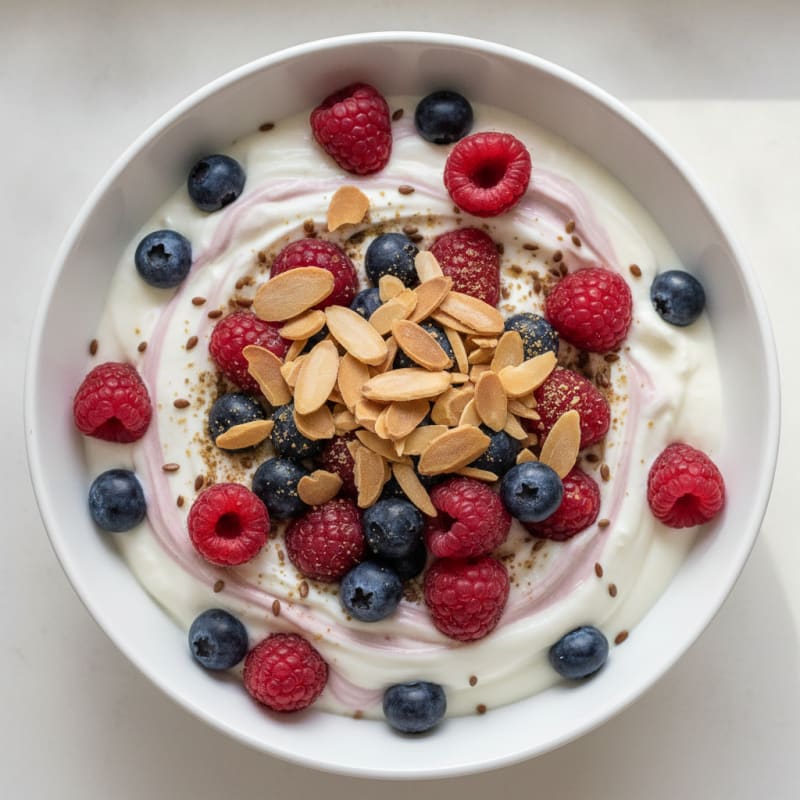 Greek Yogurt Protein Parfait with Mixed Berries and Almonds