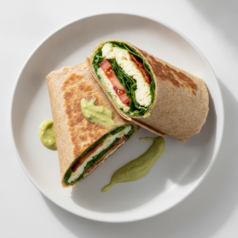Crispy Turkey Bacon Egg White Wrap with Spinach and Tomato