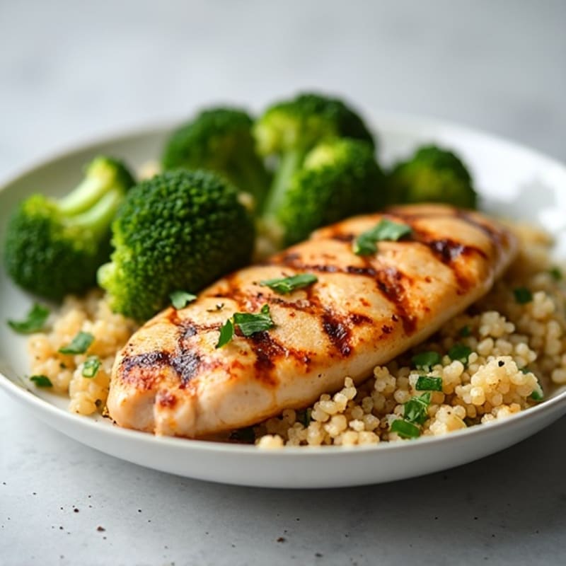 Grilled Chicken Breast with Roasted Broccoli and Quinoa
