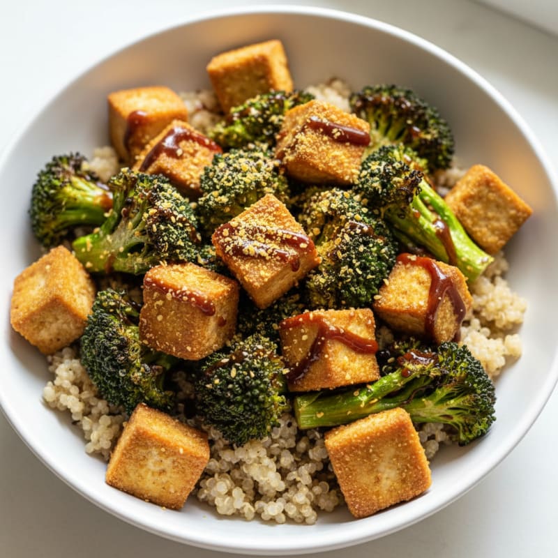 Crispy Tofu and Quinoa Bowl with Roasted Broccoli
