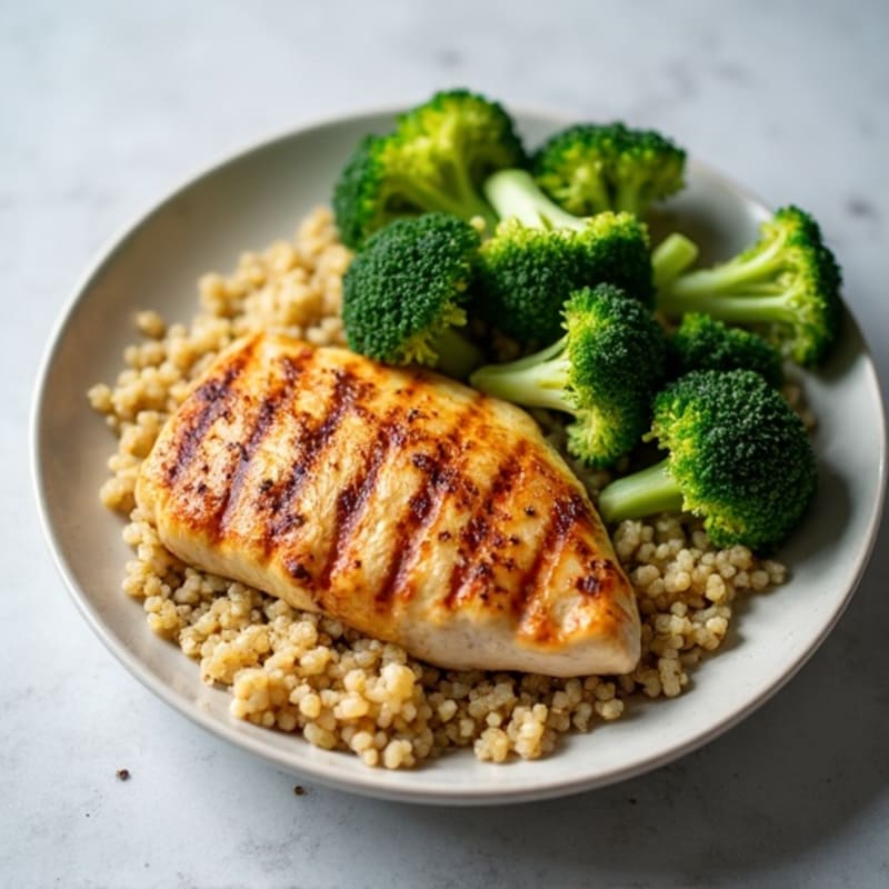 Grilled Chicken Breast with Quinoa and Steamed Broccoli