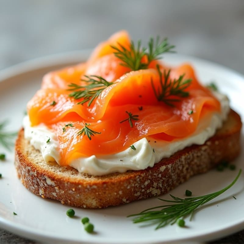 Smoked Salmon with Whipped Herb Cream Cheese on Toasted Whole-Grain Bread