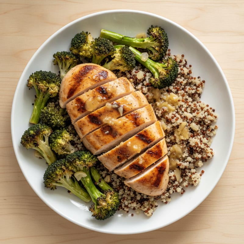Grilled Chicken Breast with Quinoa and Roasted Broccoli