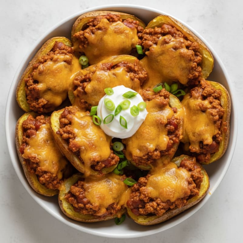 Loaded Chili Cheese Potato Skins