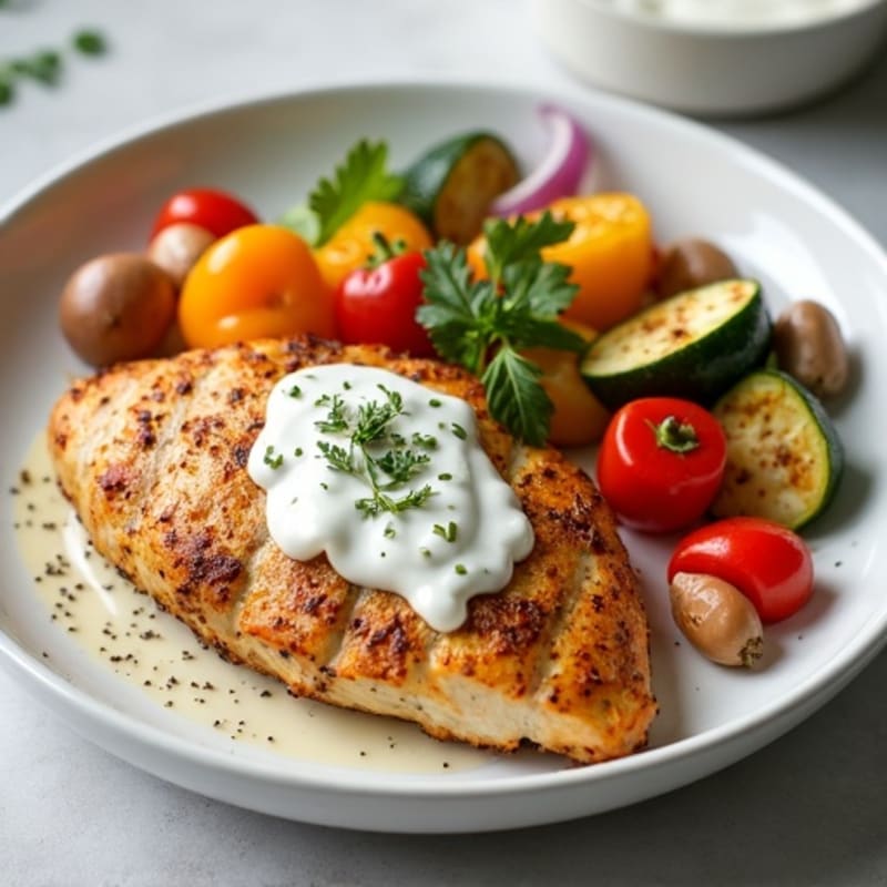 Healthy Creamy Spiced Chicken with Roasted Vegetables