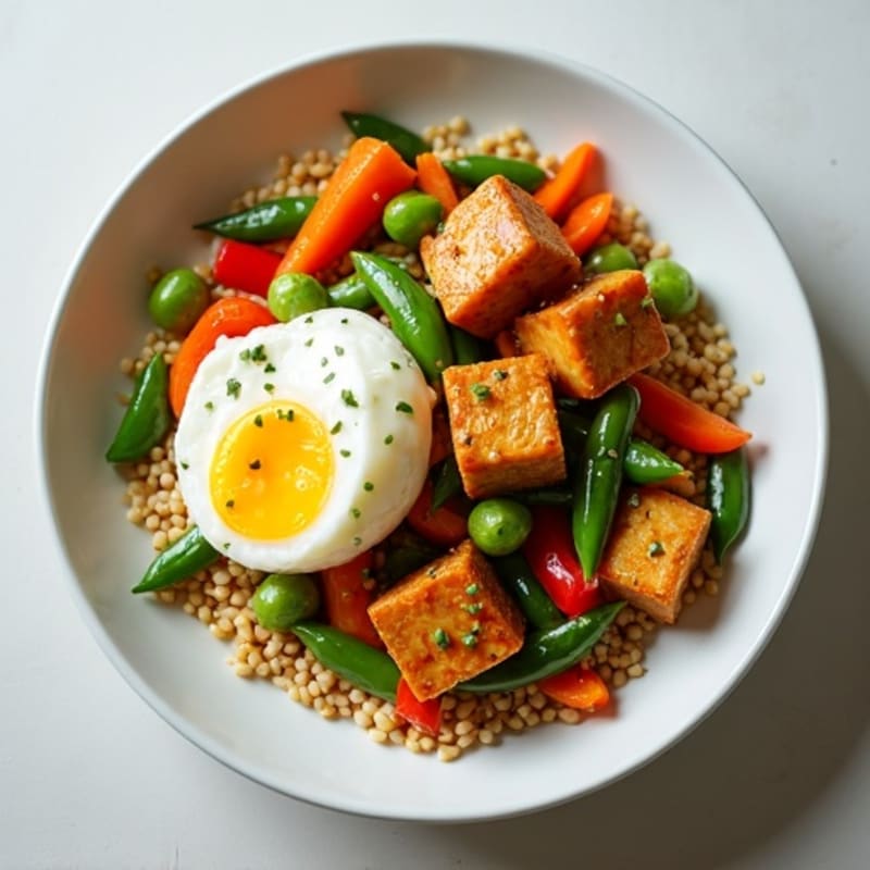 Crispy Tofu Stir Fry with Mixed Vegetables and Millet