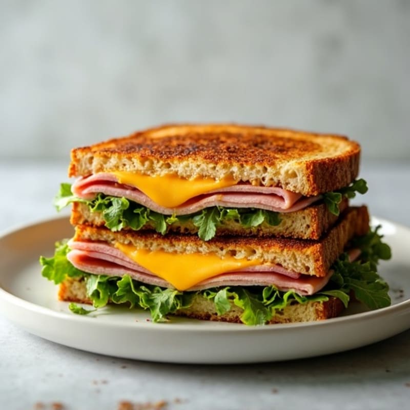 Crispy Whole Grain Lean Ham and Swiss Melt with Fresh Greens