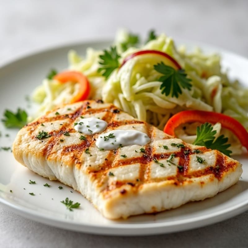 Grilled White Fish with Crunchy Cabbage Slaw