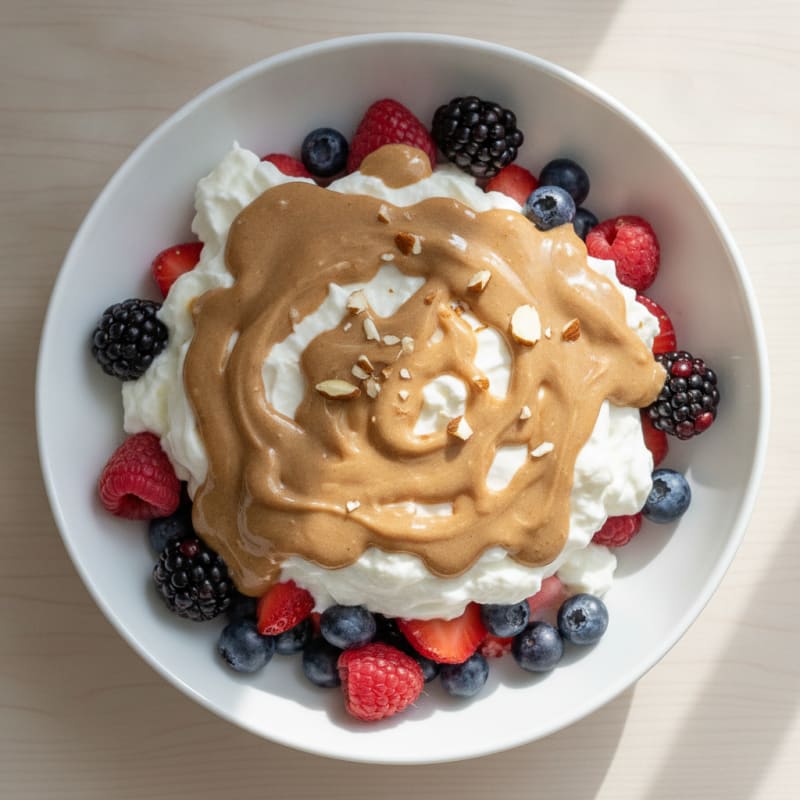Greek Yogurt Protein Parfait with Mixed Berries and Almond Butter